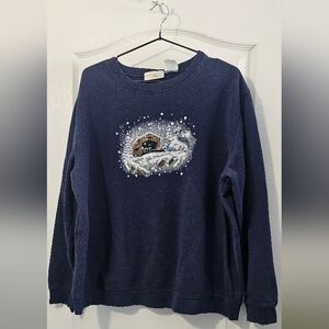 Cozy Navy Blue Women's Sweatshirt with Winter Scene